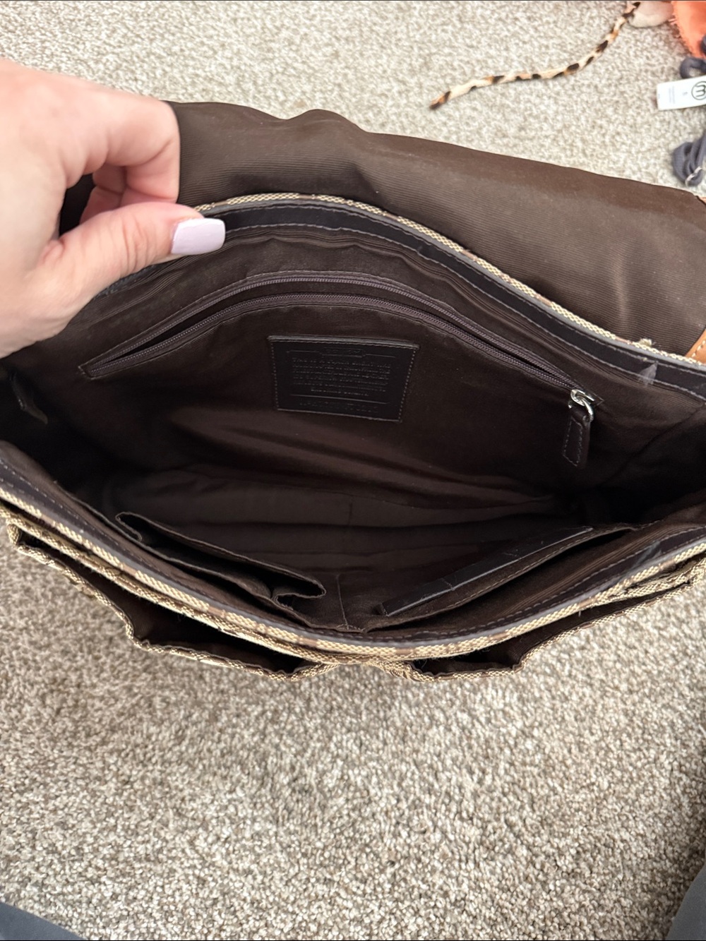 Coach Brown Signature Canvas Crossbody Bag with Tan Trim - Picture 3 of 5